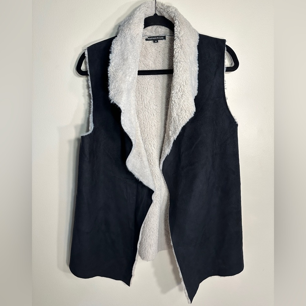 Black and Cream Faux Fur Vest